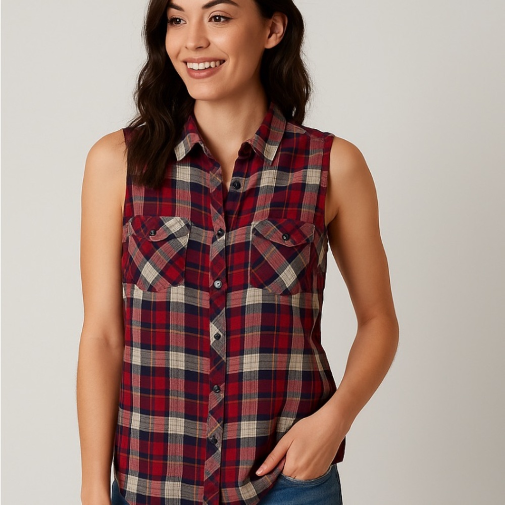 Hippie Laundry Red and Black Plaid Sleeveless Top